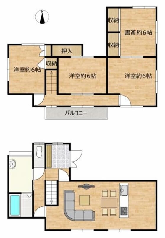 主寝室の奥に書斎がある３ＳＬＤＫです。